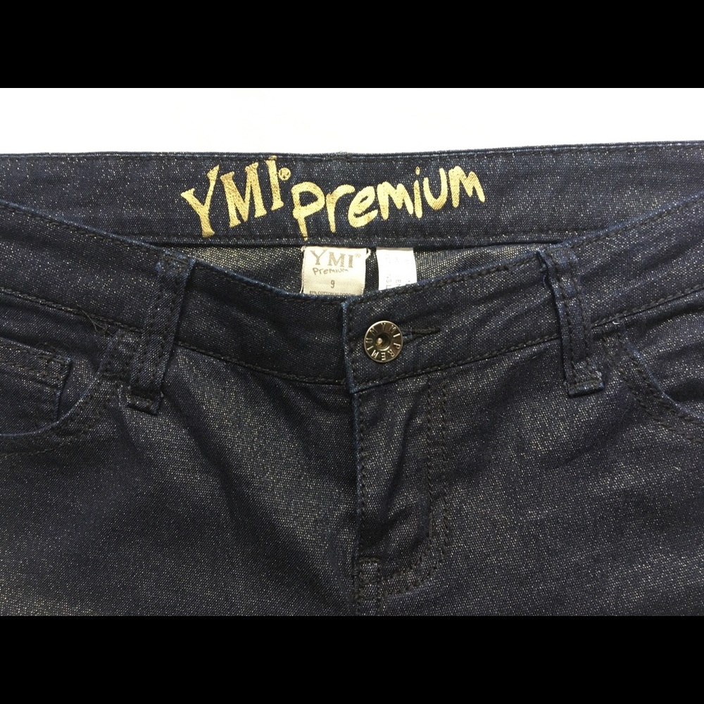 YMI Dark Wash Gold Glitter Wide Leg/Flare Jeans